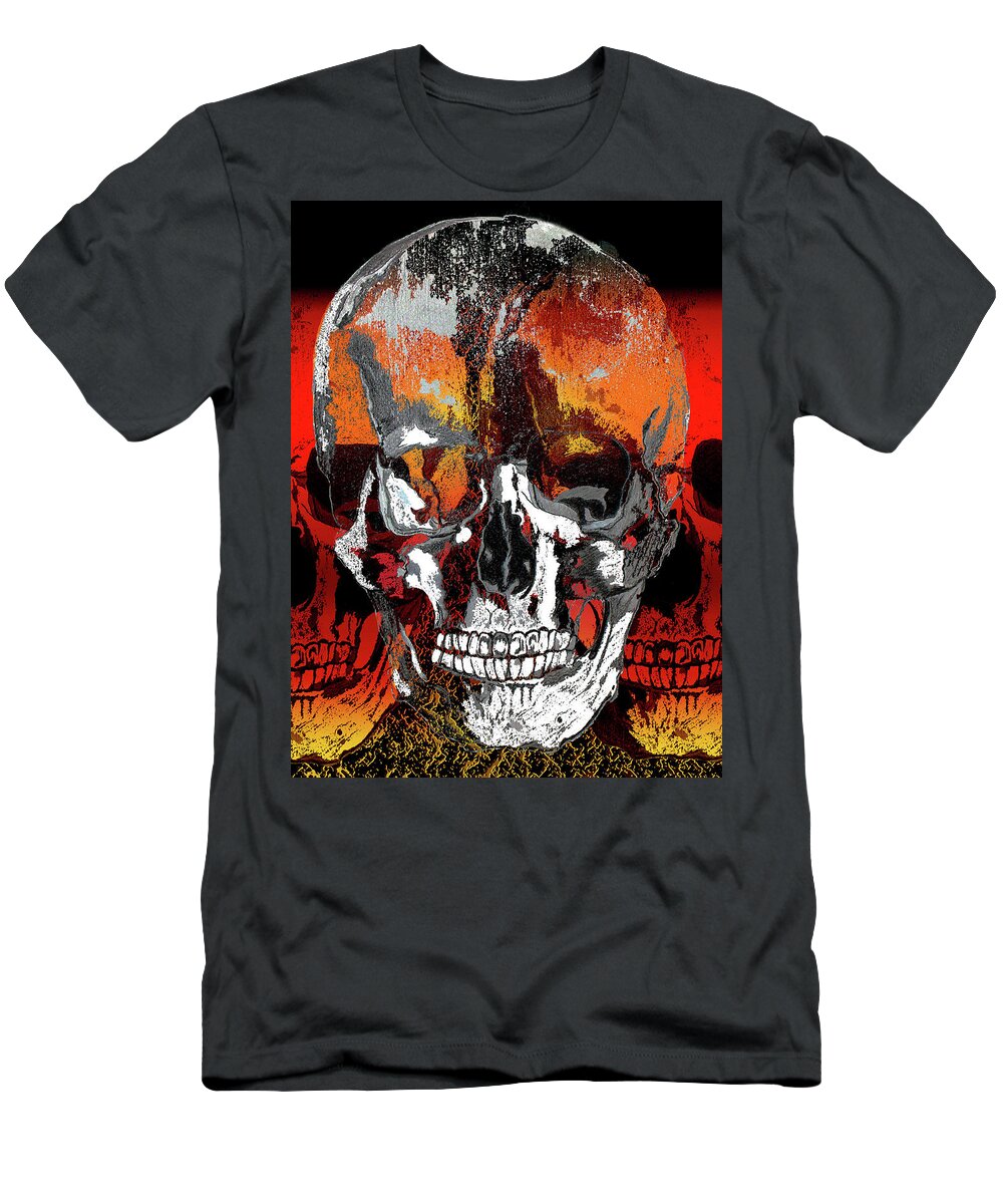 Skull Head Face Bones Portraits People Life Death Colors T-Shirt featuring the digital art Skull Times Three Larger Size by Lisa Stanley