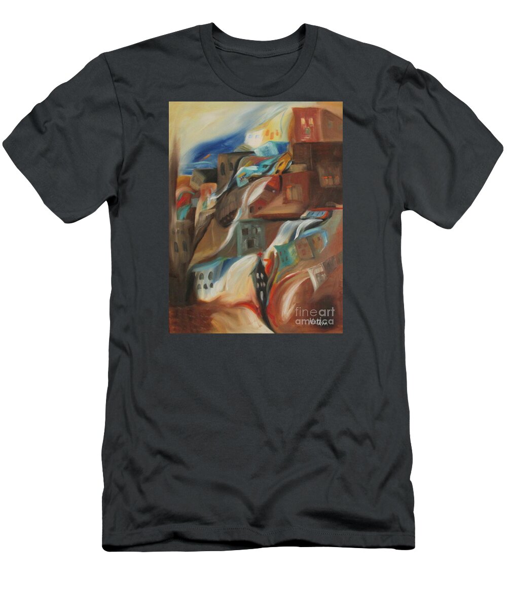 Town T-Shirt featuring the painting Sleepy Town by Nataya Crow