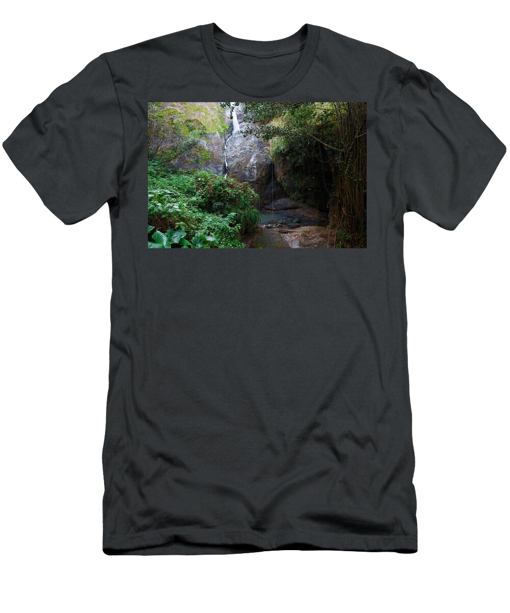 Small Waterfall By The Side Of The Road Between The Towns Of Orocovis And Corozal In Puerto Rico. T-Shirt featuring the photograph Small Waterfall by Ricardo J Ruiz de Porras