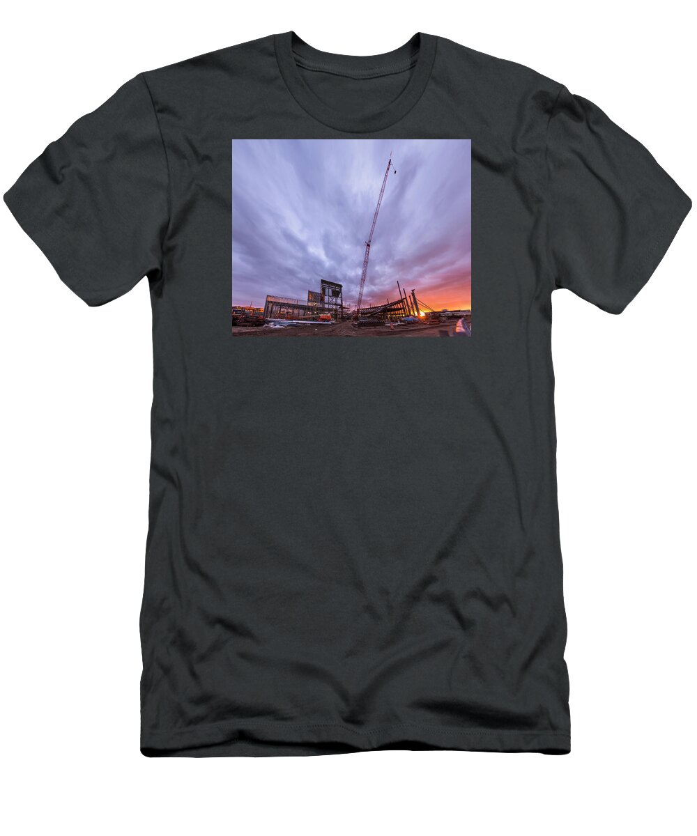 Smart T-Shirt featuring the photograph Smart Financial Centre Construction Sunset Sugar Land Texas 10 26 2015 by Micah Goff