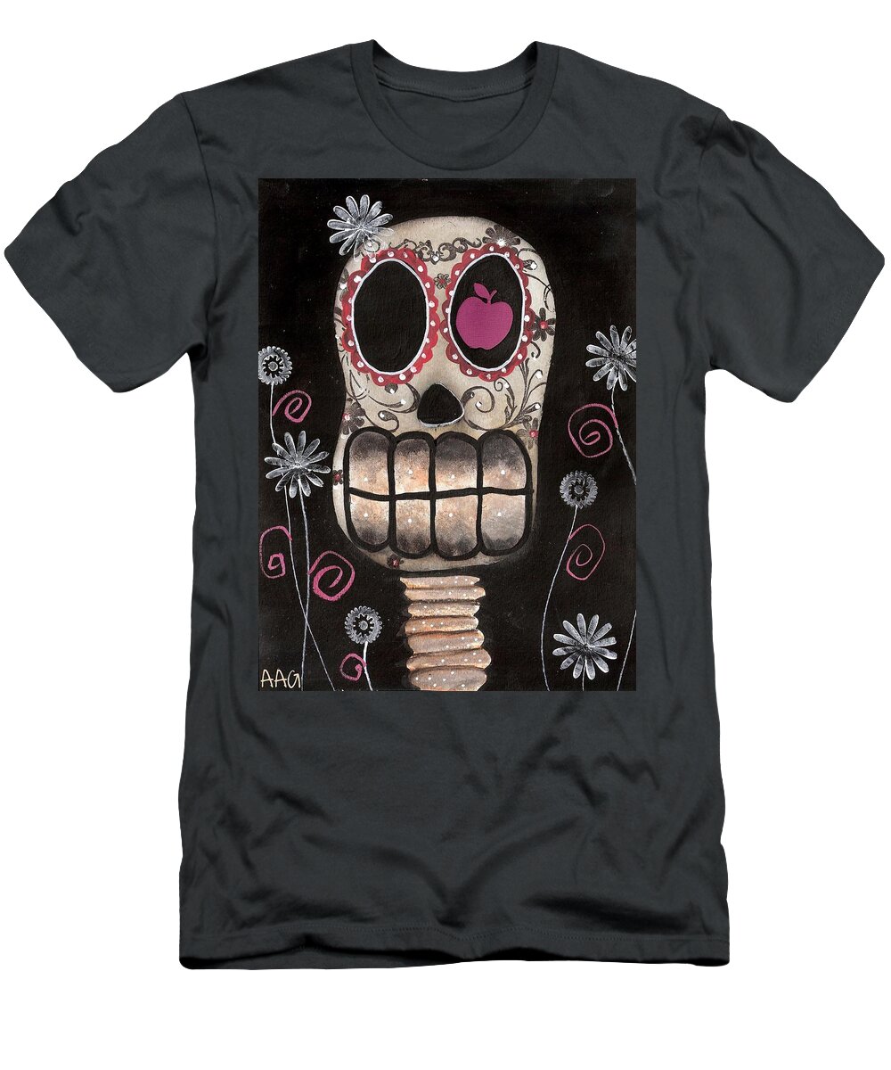 Day Of The Dead T-Shirt featuring the painting Smile your Dead by Abril Andrade