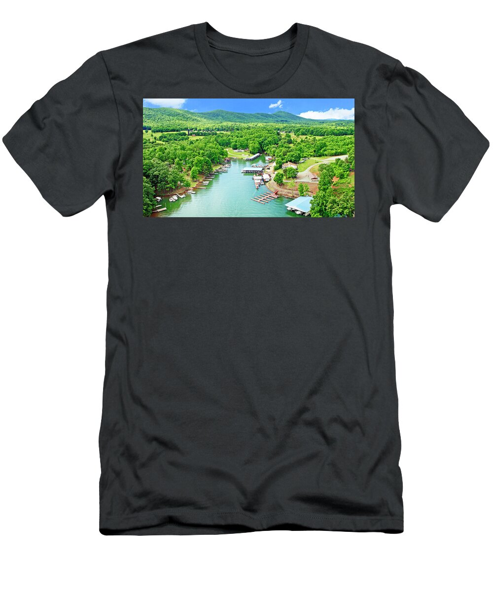 Boat Marina T-Shirt featuring the photograph Smith Mountain Lake, Virginia. by The James Roney Collection