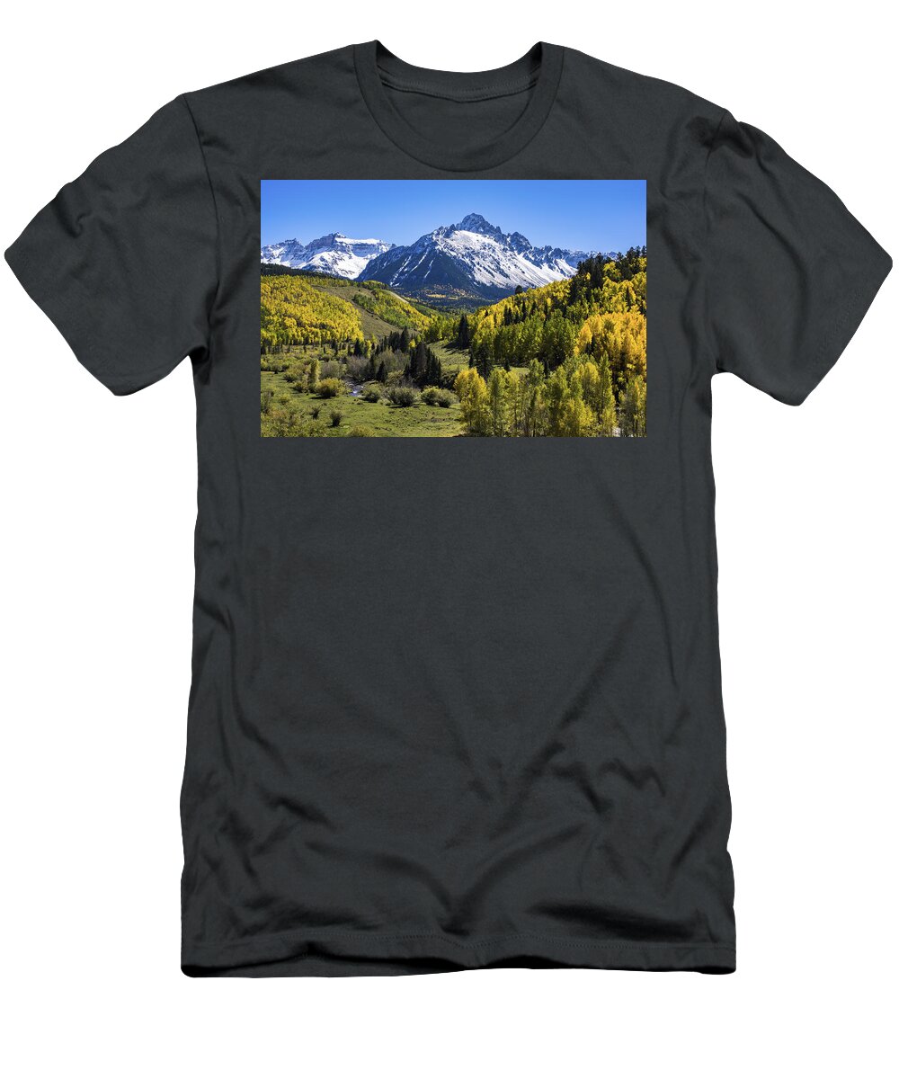 Colorado Photographs T-Shirt featuring the photograph Sneffles And Stream 3 by Gary Benson