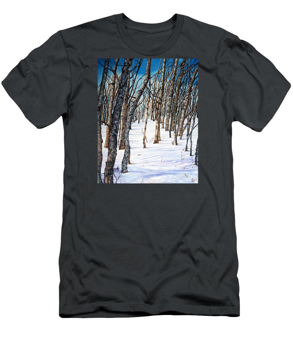 Snow T-Shirt featuring the painting Snow fall by Michelangelo Rossi