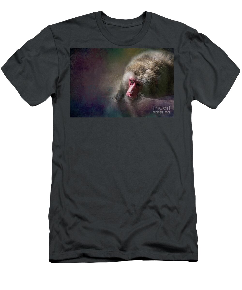 Japanese Macaque T-Shirt featuring the photograph Snow Monkey by Eva Lechner