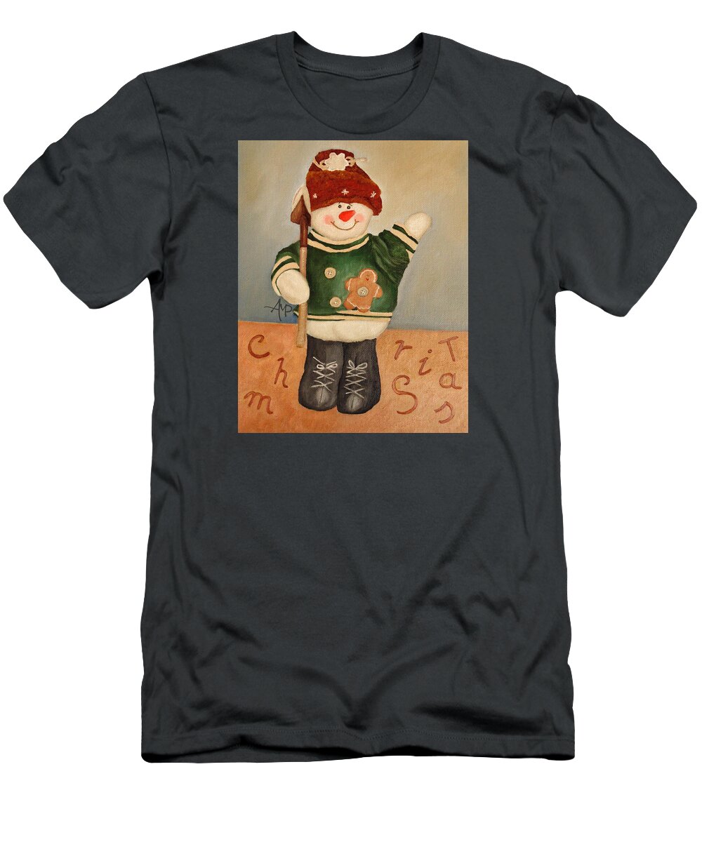 Snowman T-Shirt featuring the painting Snowman Junior by Angeles M Pomata