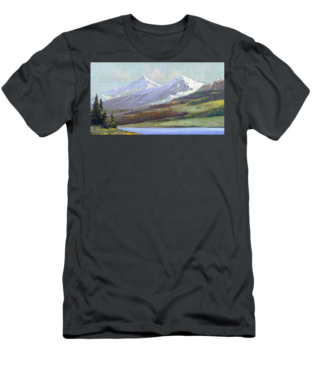 Mountain T-Shirt featuring the digital art Snowy Mountains by Arie Van der Wijst
