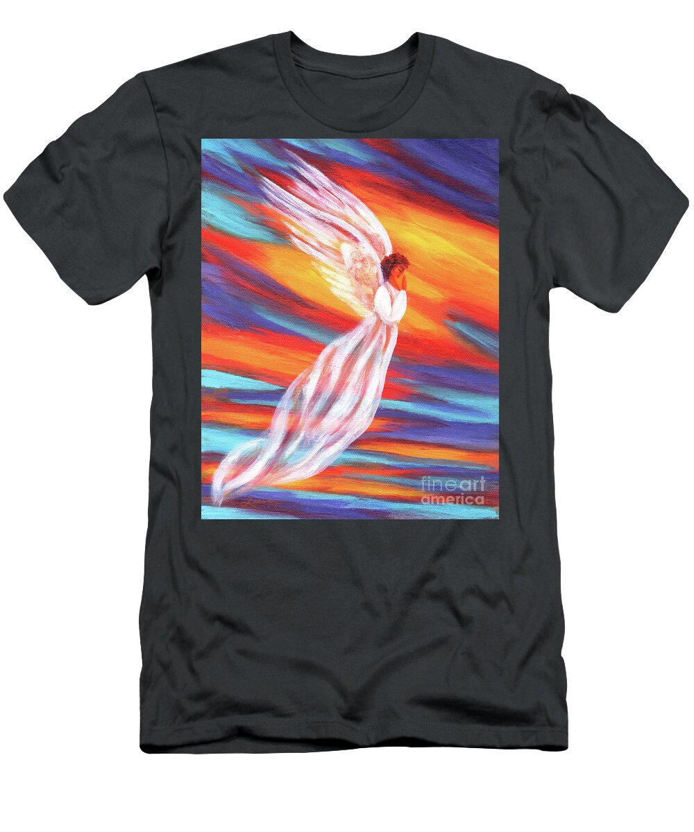 Sunset T-Shirt featuring the painting Southwest Sunset Angel by Laura Iverson