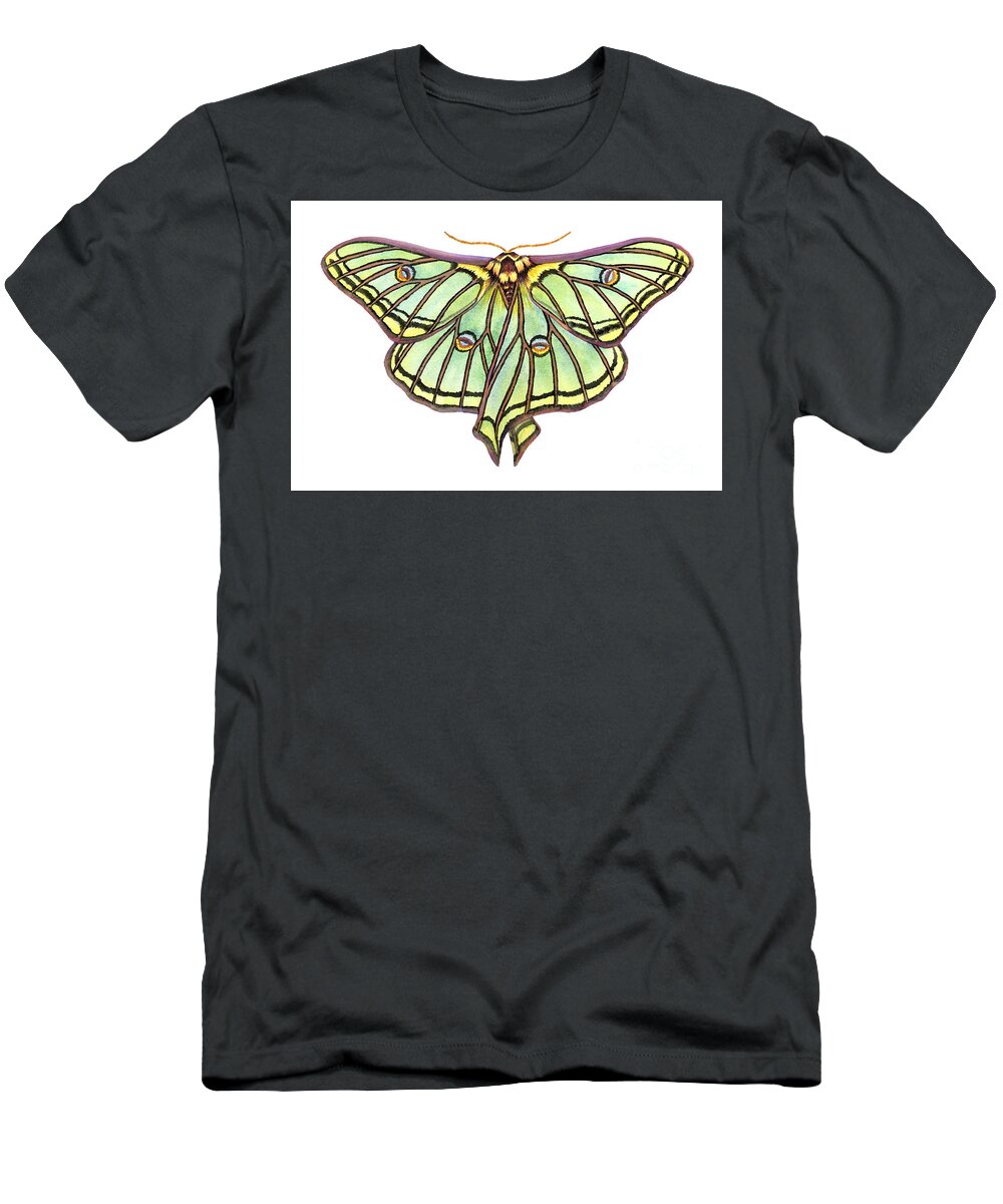 Spanish Moon Moth T-Shirt featuring the painting Spanish Moon Moth by Lucy Arnold