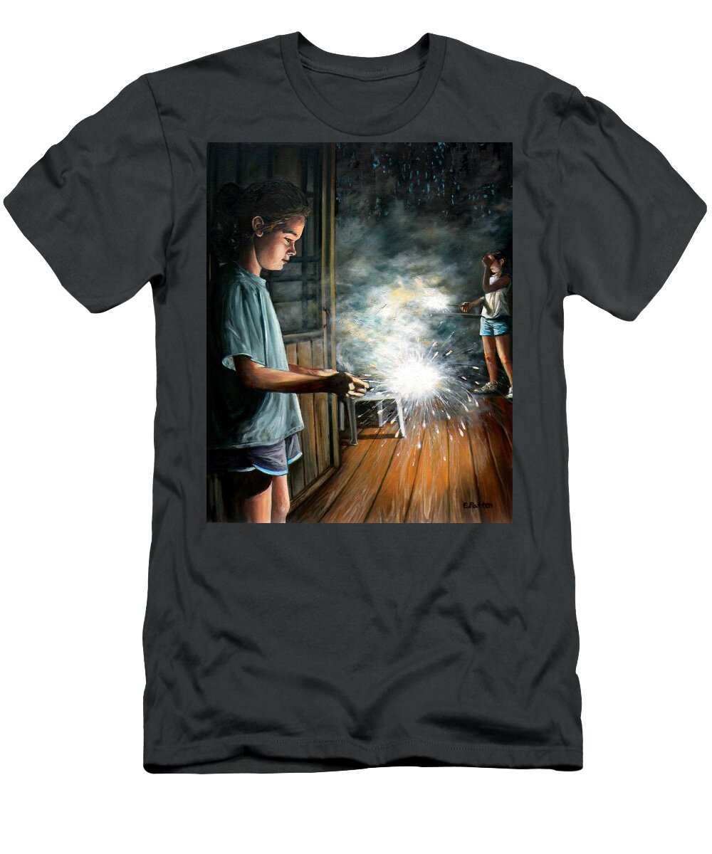 Summer T-Shirt featuring the painting Sparklers On The Porch by Eileen Patten Oliver