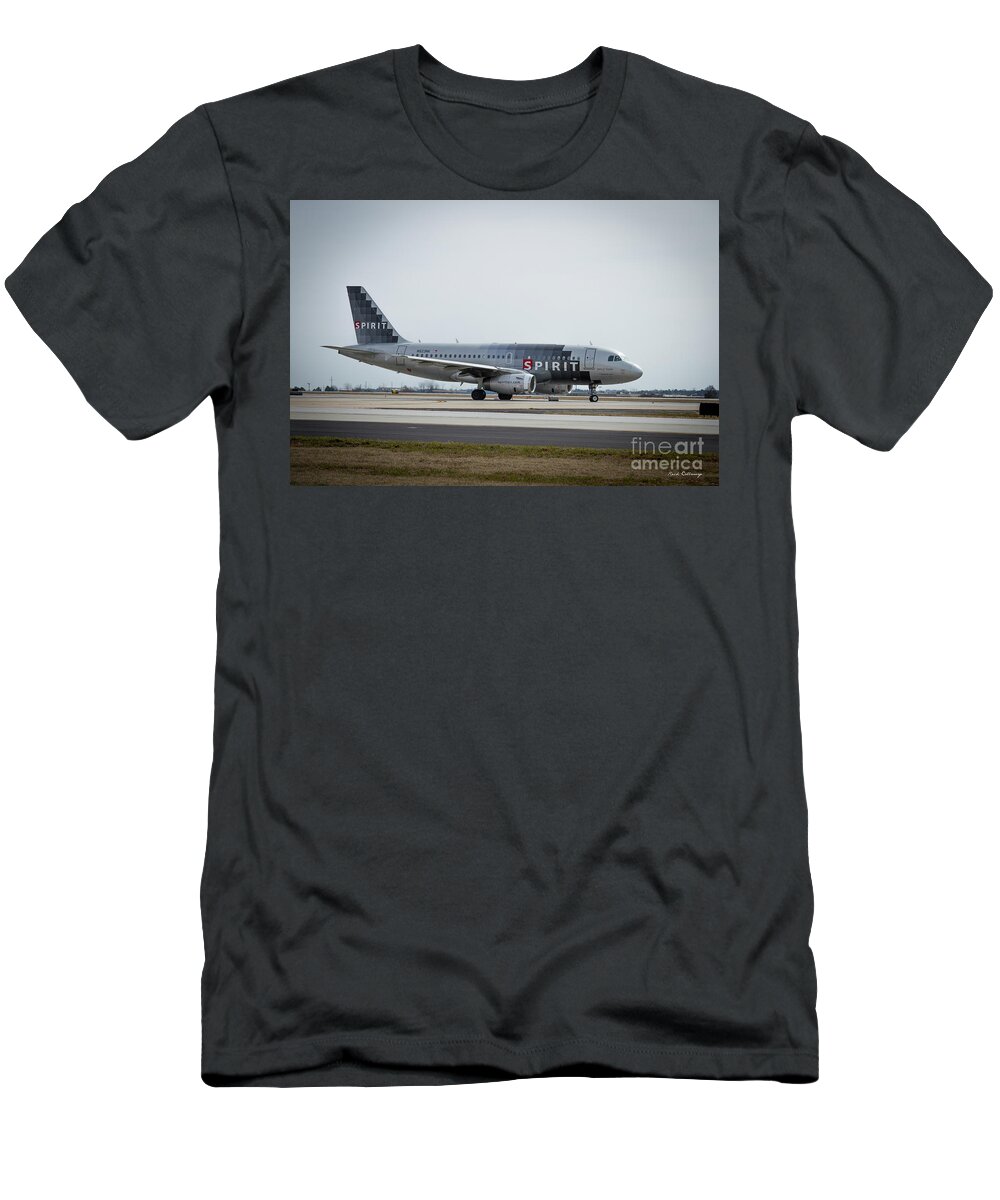 Reid Callaway Spirit Airlines Airbus A319 T-Shirt featuring the photograph Spirit Airlines A319 Airbus N523NK Airplane Art by Reid Callaway