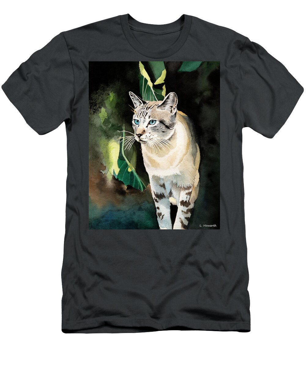 Cat T-Shirt featuring the painting Spirit of the Woods by Louise Howarth