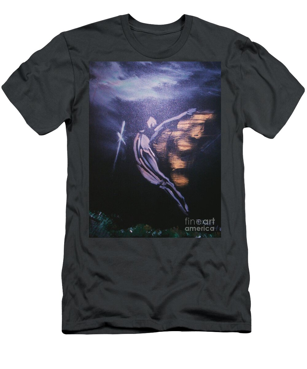 Spirit Raising Rest In Peace T-Shirt featuring the painting Spirit Raising by Tyrone Hart