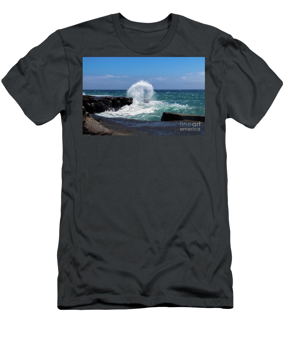 Ocean Swells Create Beauty! T-Shirt featuring the photograph Spitting Rock by Shawn MacMeekin