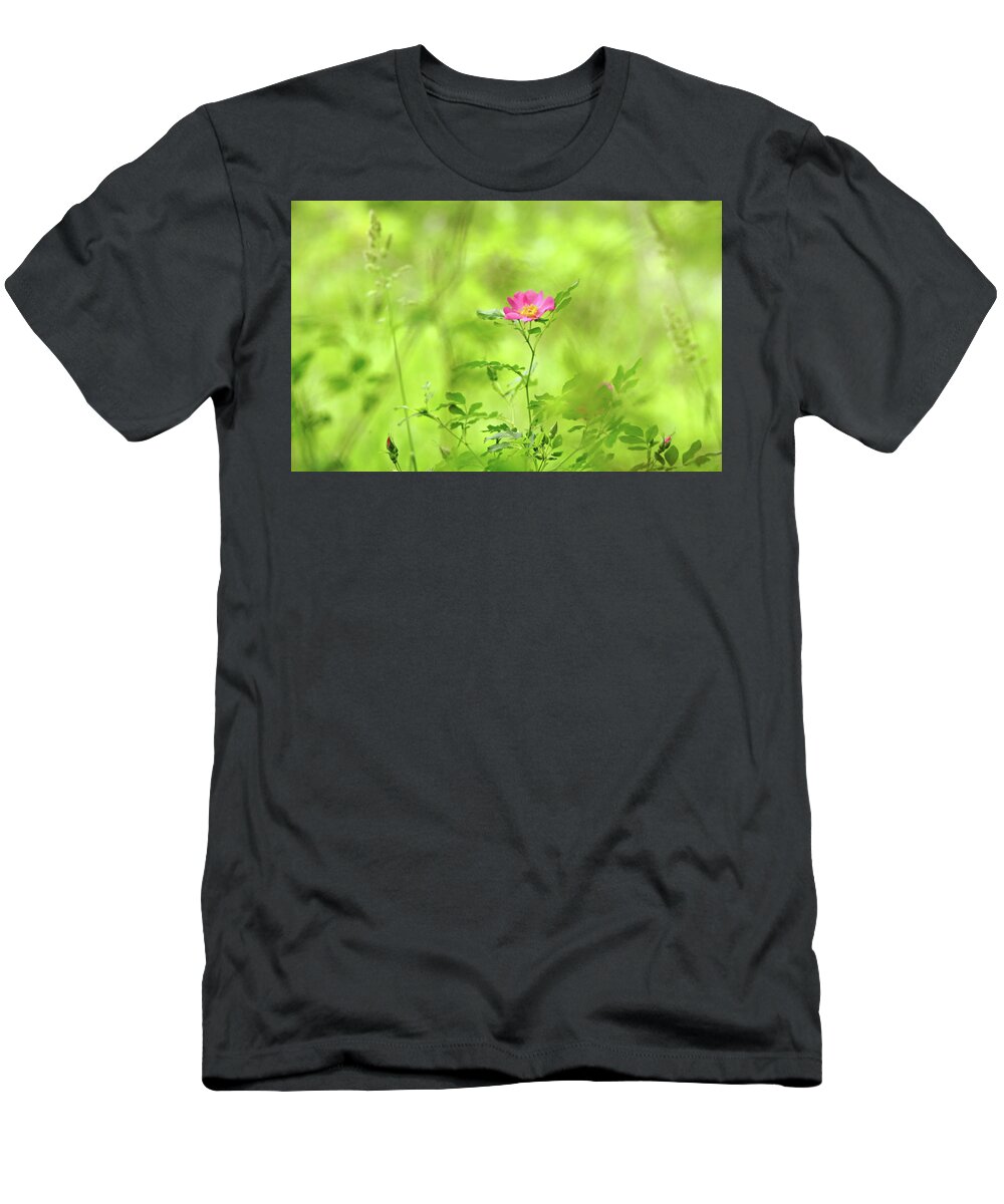Rose T-Shirt featuring the photograph Splashes Of Pink In Field Of Green by Debbie Oppermann