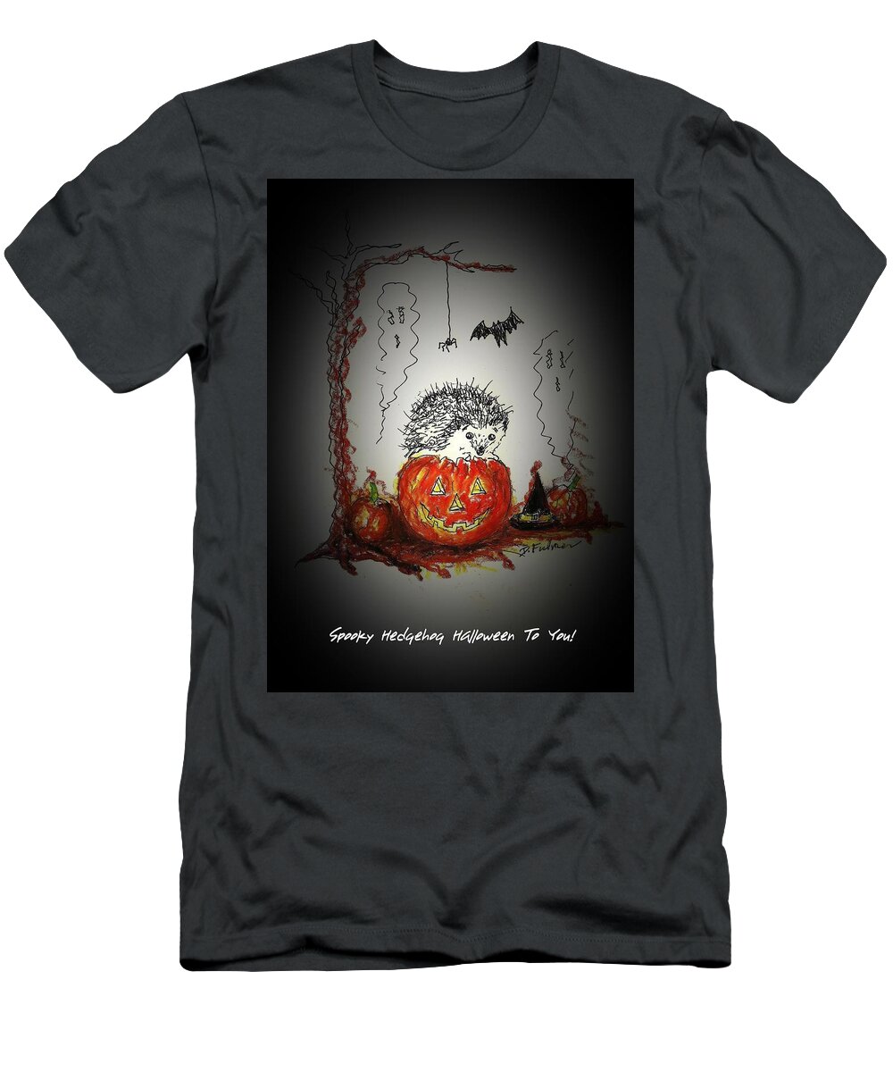 Hedgehog T-Shirt featuring the mixed media Spooky Hedgehog Halloween by Denise F Fulmer
