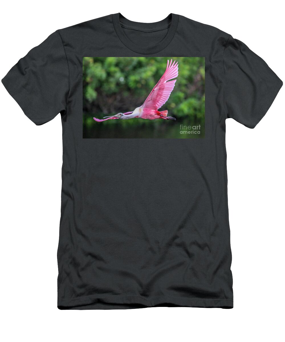 Spoonbill T-Shirt featuring the photograph Spoony in Flight by Tom Claud