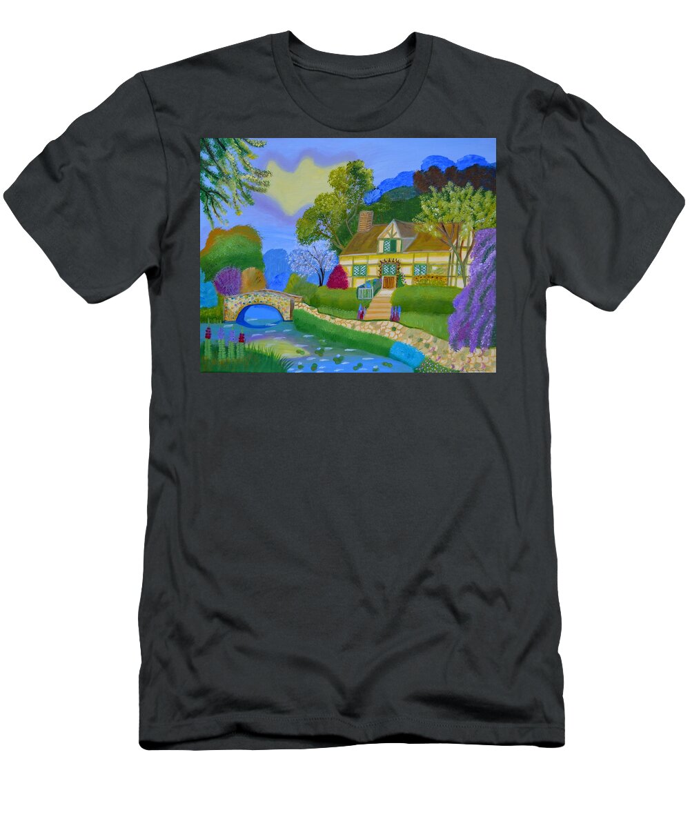 Spring T-Shirt featuring the painting Spring cottage by Magdalena Frohnsdorff