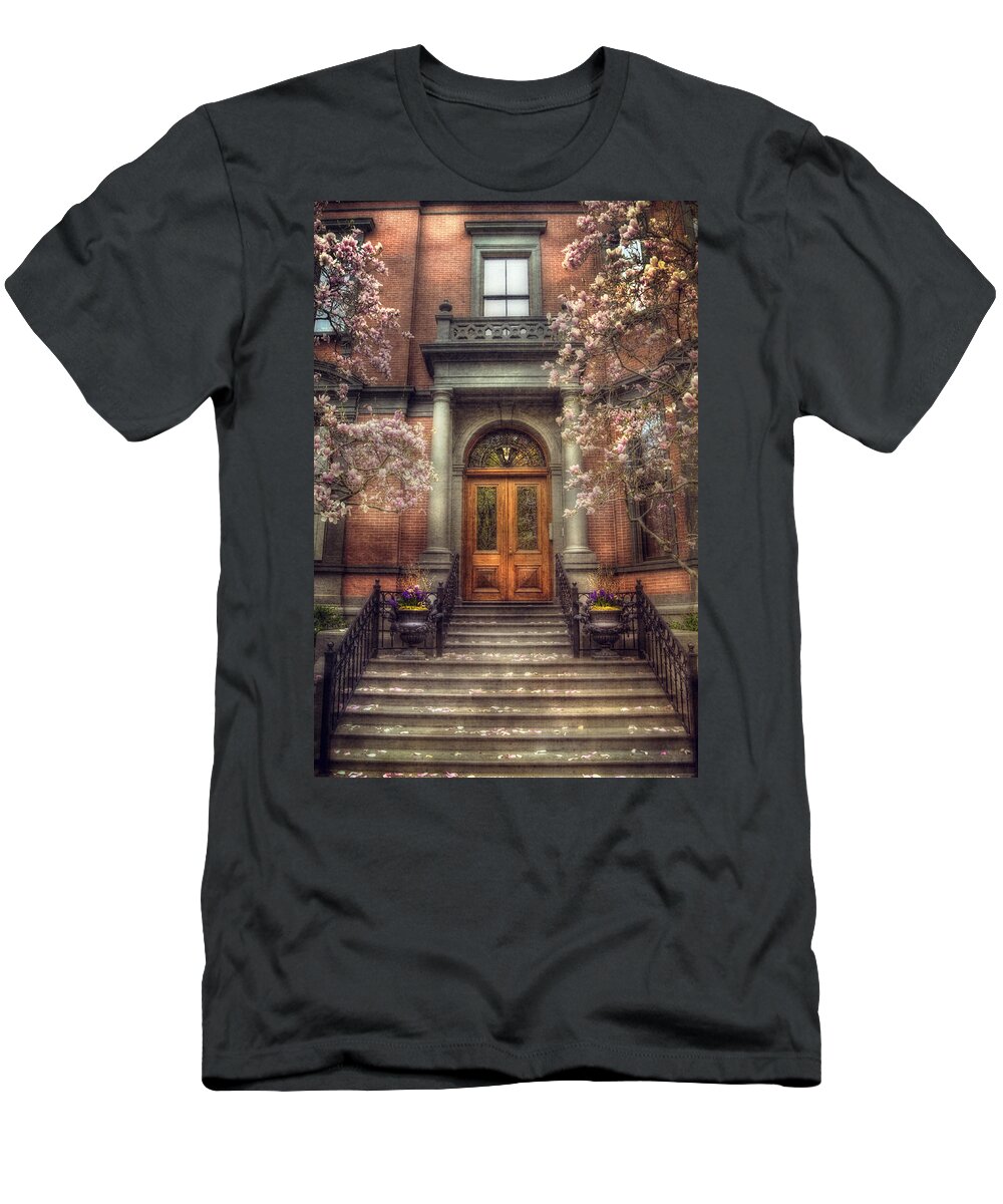 Spring T-Shirt featuring the photograph Spring in Boston - Boston Doorways by Joann Vitali