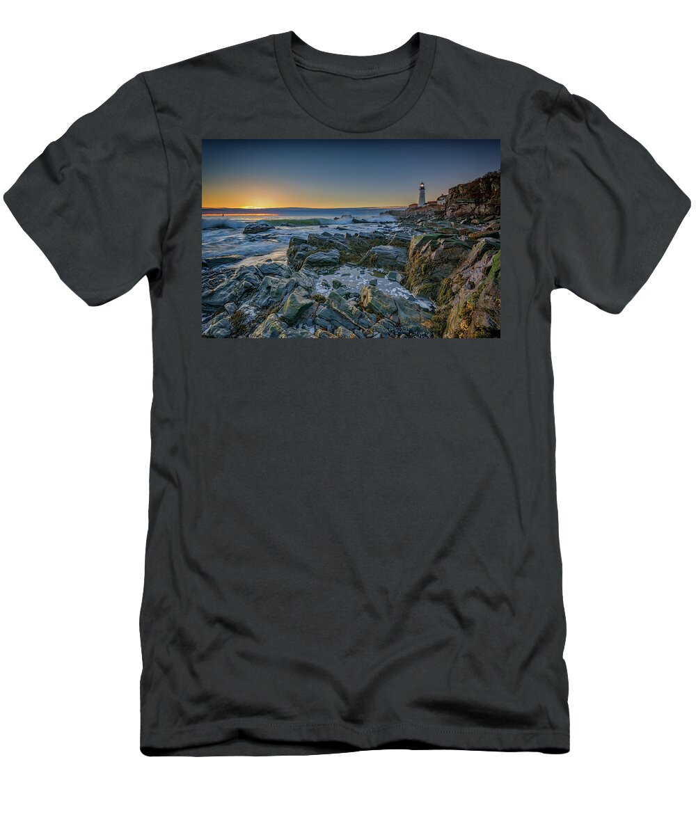 Portland Head Lighthouse T-Shirt featuring the photograph Spring Sunrise at Portland Head by Rick Berk