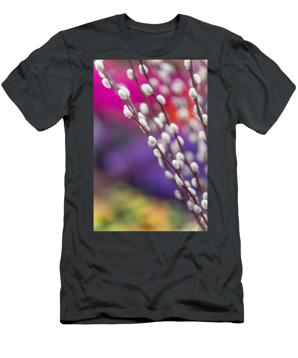 Jenny Rainbow Fine Art Photography T-Shirt featuring the photograph Spring willow branch of white furry catkins by Jenny Rainbow