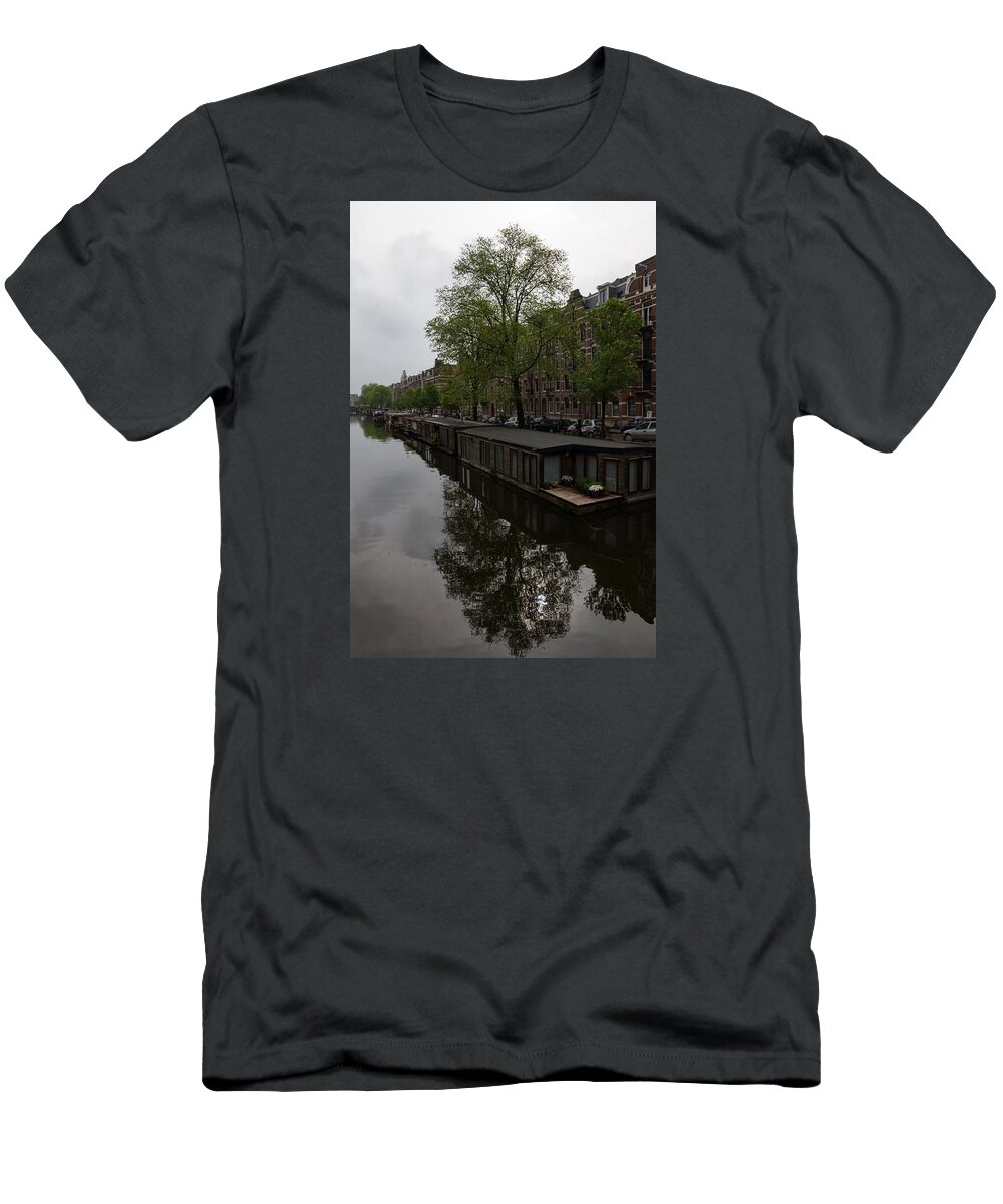 Georgia Mizuleva T-Shirt featuring the photograph Springtime Amsterdam - Boathouses and Miniature Gardens by Georgia Mizuleva