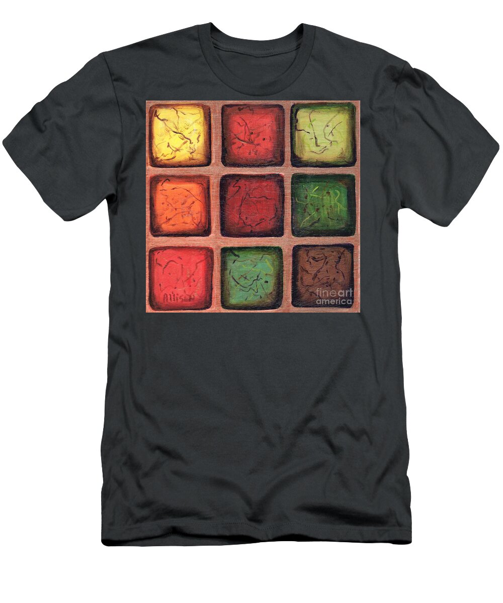 #abstract #contemporary #squares #bronze #landscapes T-Shirt featuring the painting Squared in Bronze by Allison Constantino