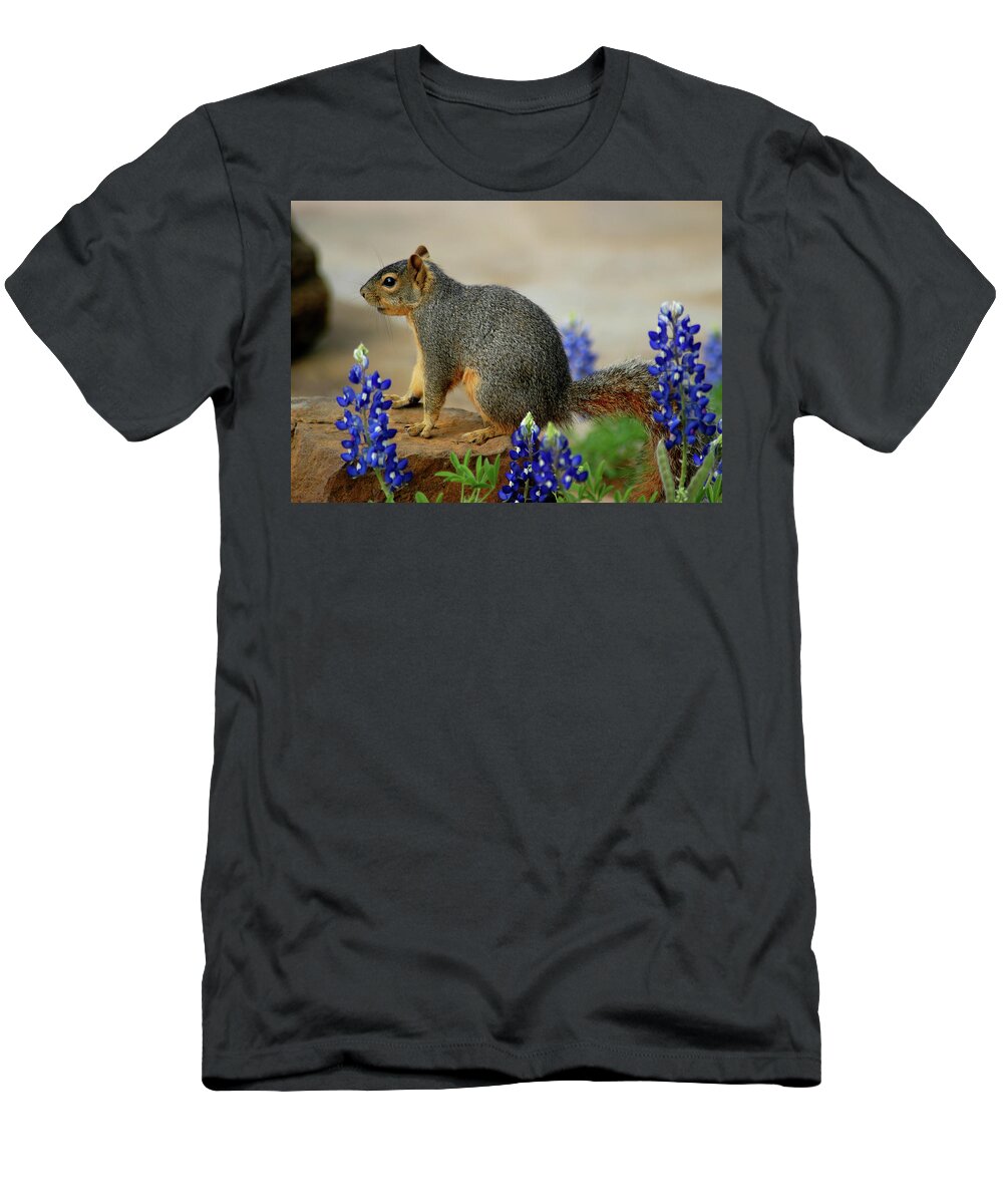 Squirrel T-Shirt featuring the photograph Squirrel in Texas Bluebonnets by Ted Keller