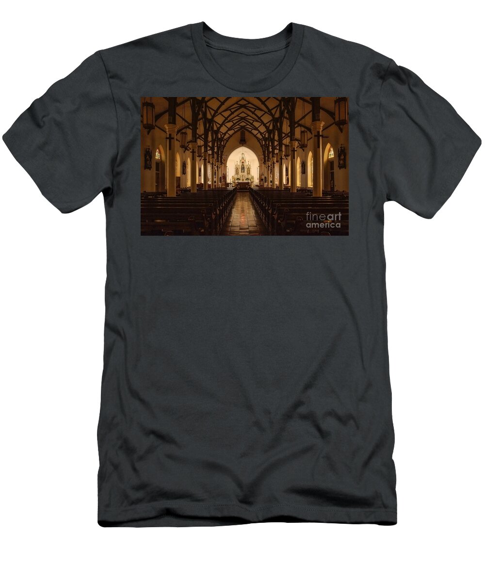 St. Louis Catholic Church Of Castroville Texas T-Shirt featuring the photograph St. Louis Catholic Church of Castroville Texas by Priscilla Burgers