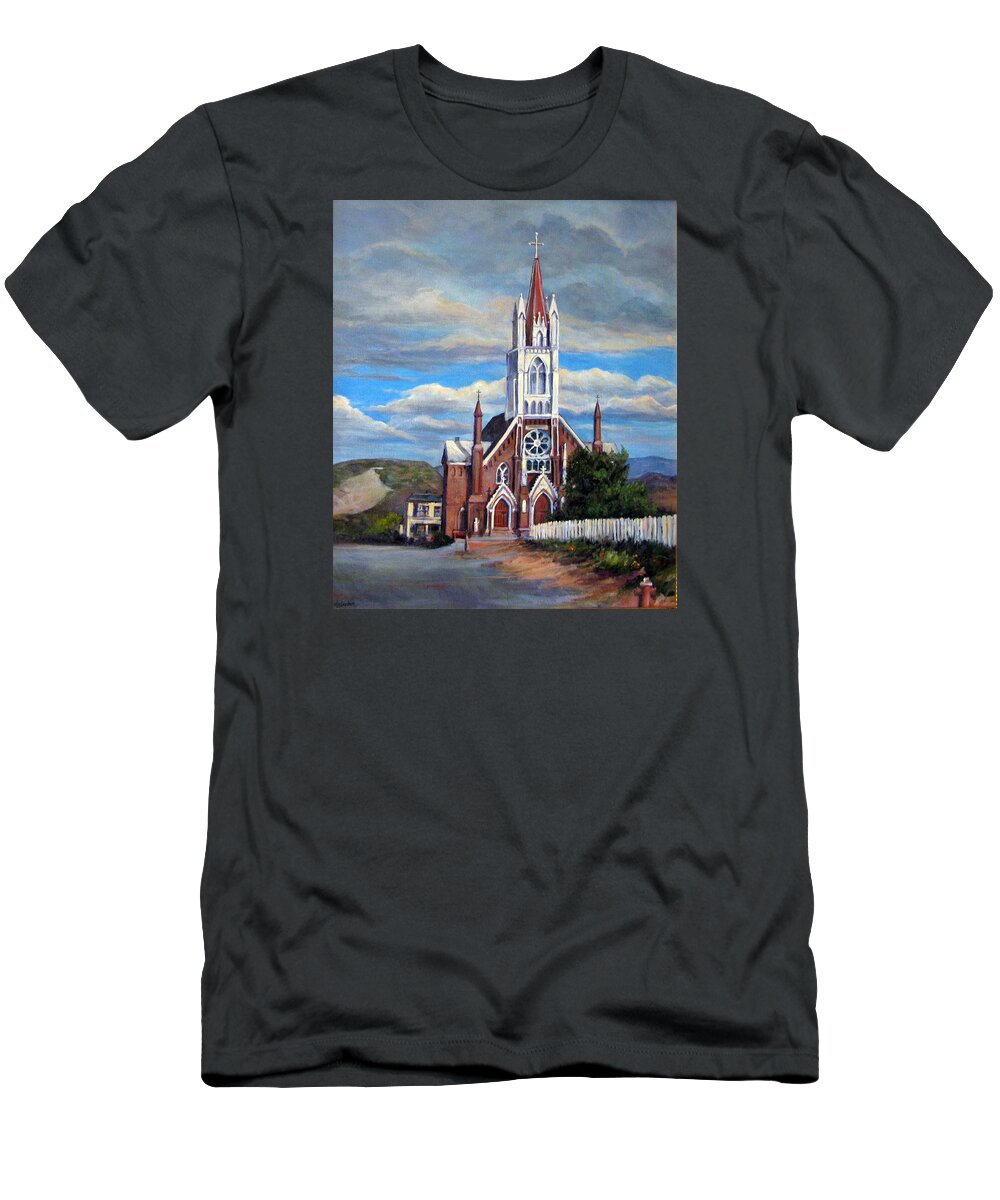 Buildings T-Shirt featuring the painting St. Mary of the Mountains by Donna Tucker