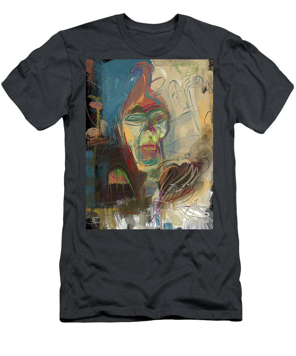 Abstract Portrait T-Shirt featuring the mixed media Stage Fright by Russell Pierce