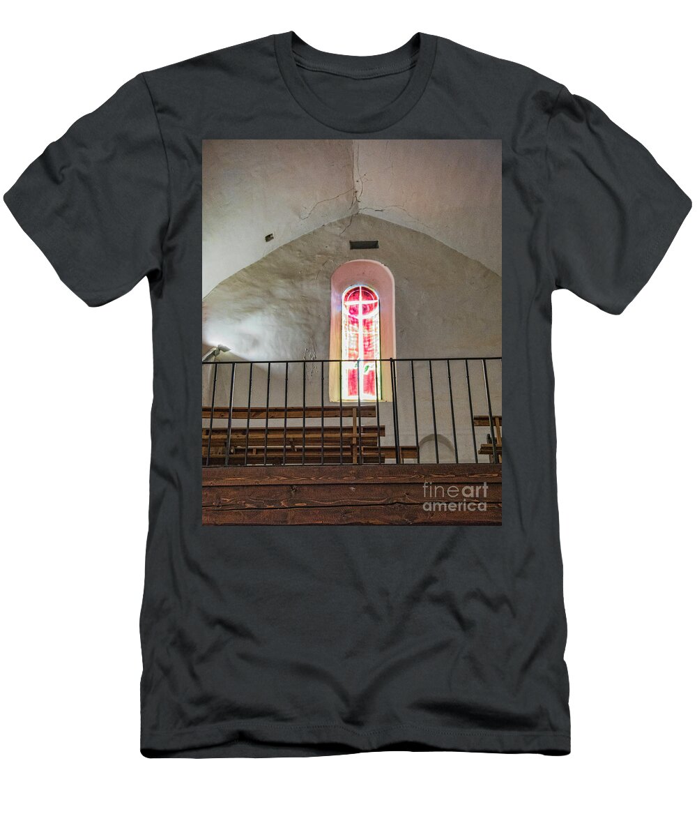 France T-Shirt featuring the photograph Stain Glass Window Church Castelnou by Chuck Kuhn