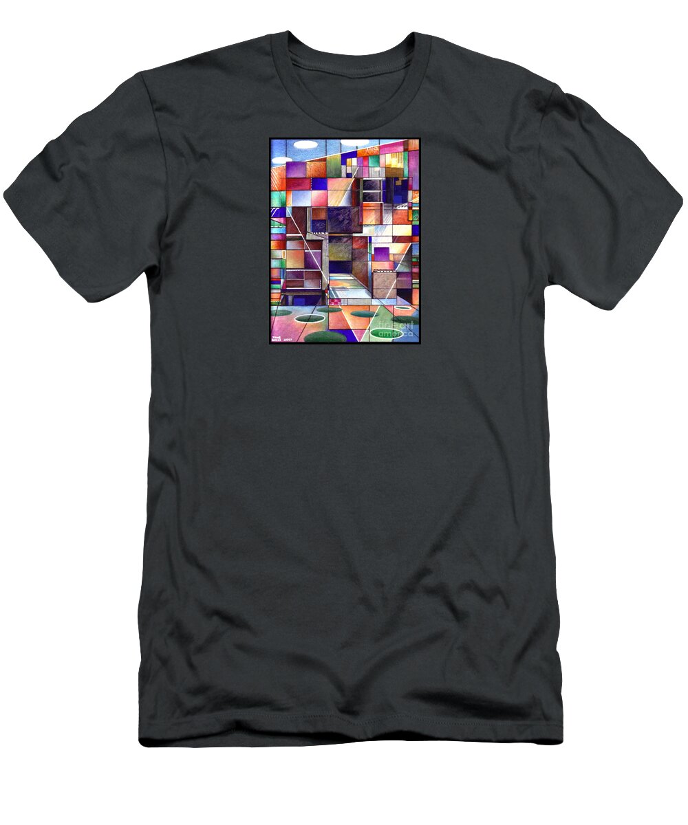 Stained T-Shirt featuring the drawing Stained Glass Factory by Jane Bucci