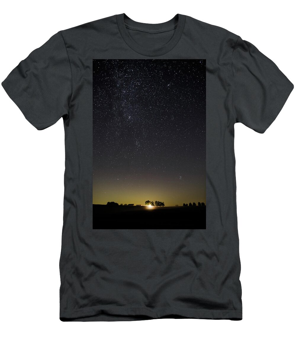 Astrotracer T-Shirt featuring the photograph Starry Sky over Virginia Farm by Lori Coleman