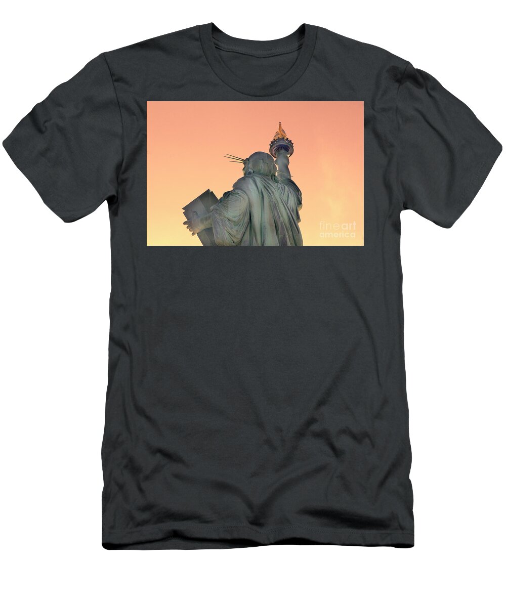 Statue Of Liberty T-Shirt featuring the photograph Statue of Liberty Up Close Sun bright by Chuck Kuhn