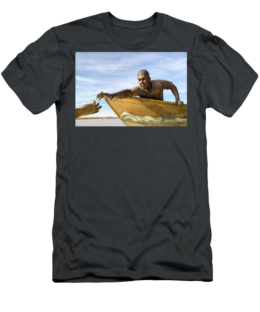 Memphis T-Shirt featuring the photograph statue of Tom Lee Memphis Tennessee by Ohad Shahar