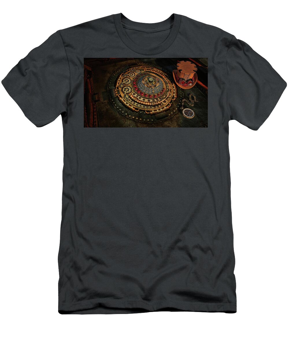 Steampunk # Steampunk Art # Steampunk Hat # Steampunk Compass # Steampunk Code # T-Shirt featuring the digital art Steampunk by Louis Ferreira