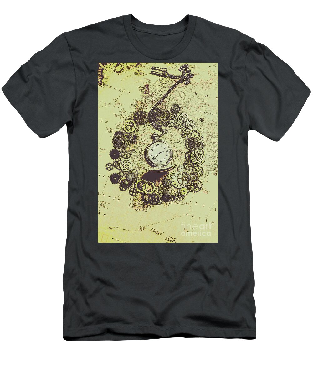 Steam Punk T-Shirt featuring the photograph Steampunk travel map by Jorgo Photography