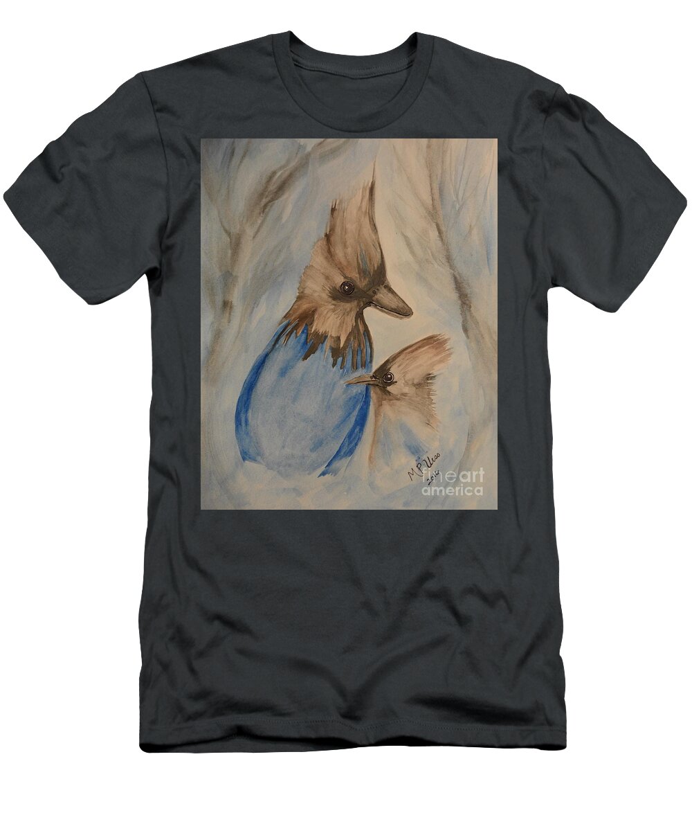 Stellar Jay - Winter #4 T-Shirt featuring the painting Stellar Jay - Winter #4 by Maria Urso