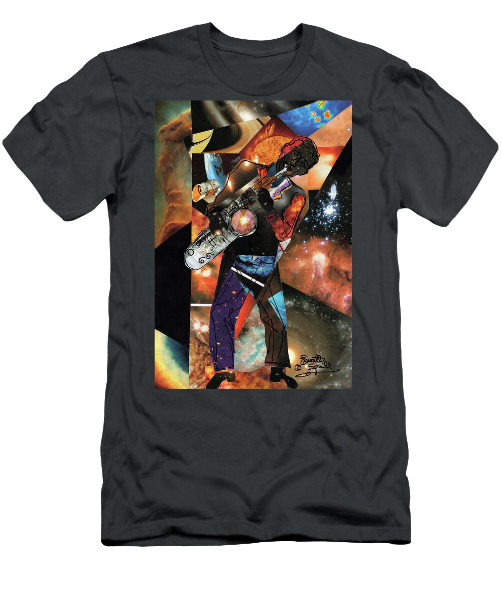 Everett Spruill T-Shirt featuring the mixed media Stellar Saxophonist by Everett Spruill
