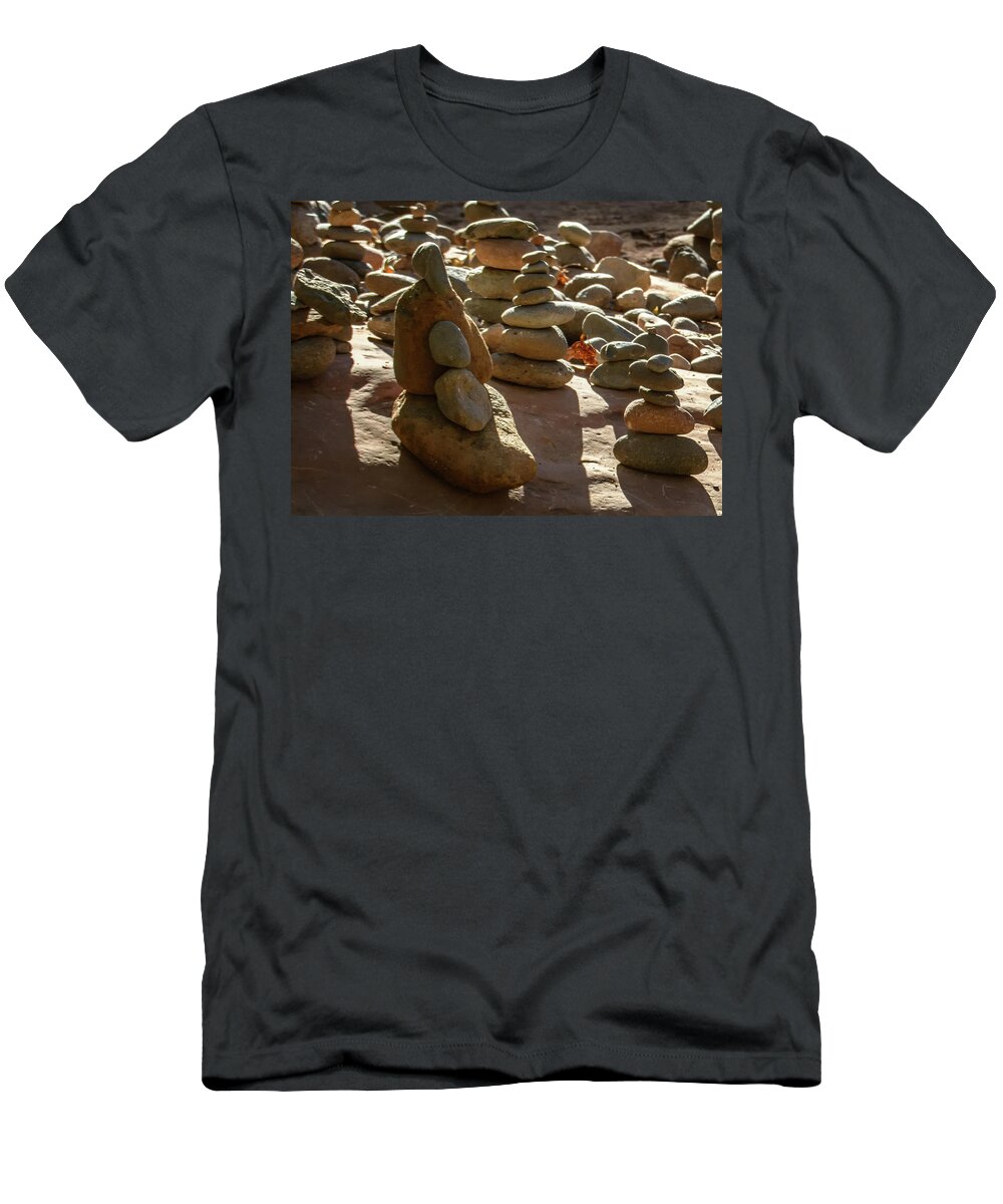 Stones T-Shirt featuring the photograph Stone Cairns 7791-101717-1cr by Tam Ryan