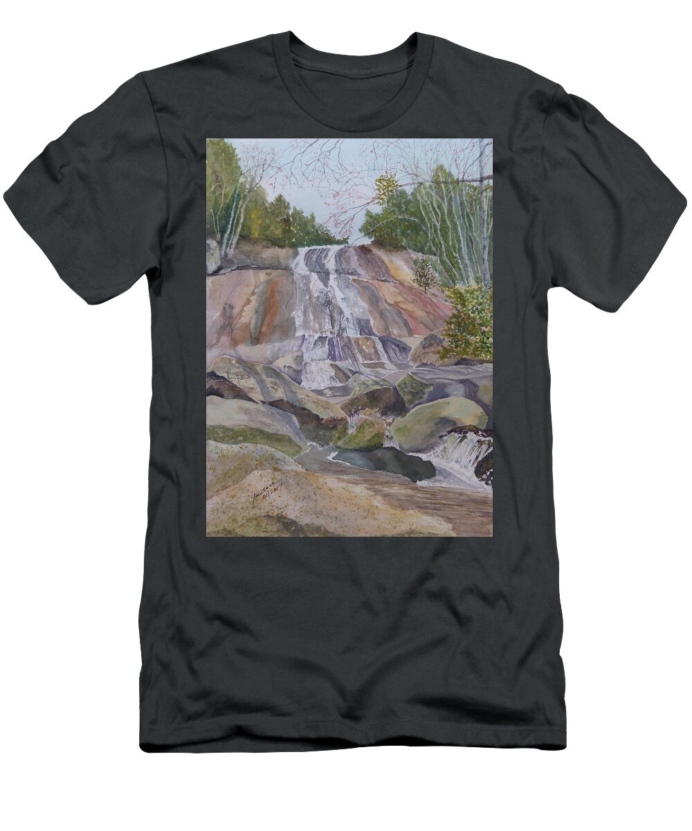 Stone Mountain Falls - April 2013 T-Shirt featuring the painting Stone Mountain Falls April 2013 by Joel Deutsch