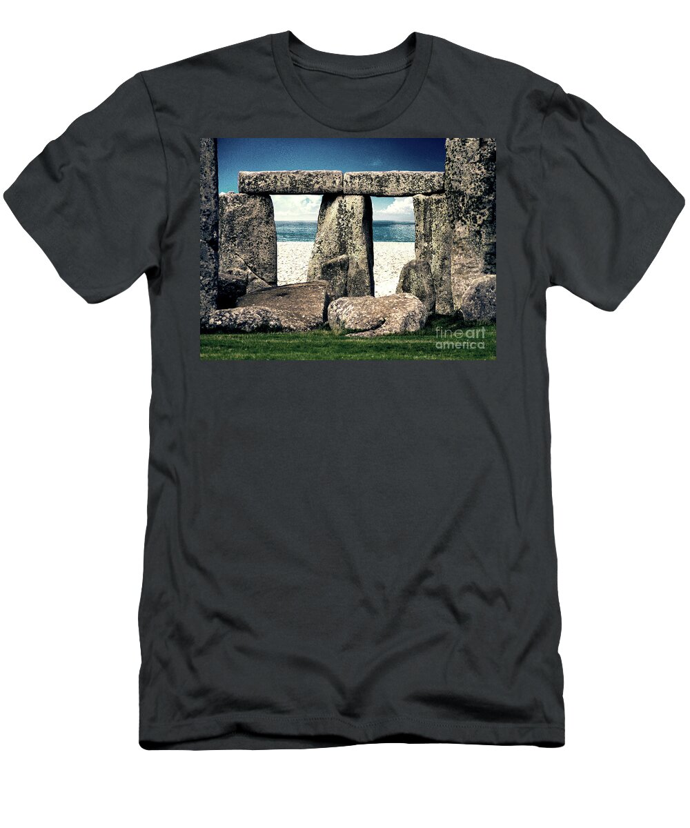 Stonehenge T-Shirt featuring the digital art Stonehenge On The Beach by Phil Perkins