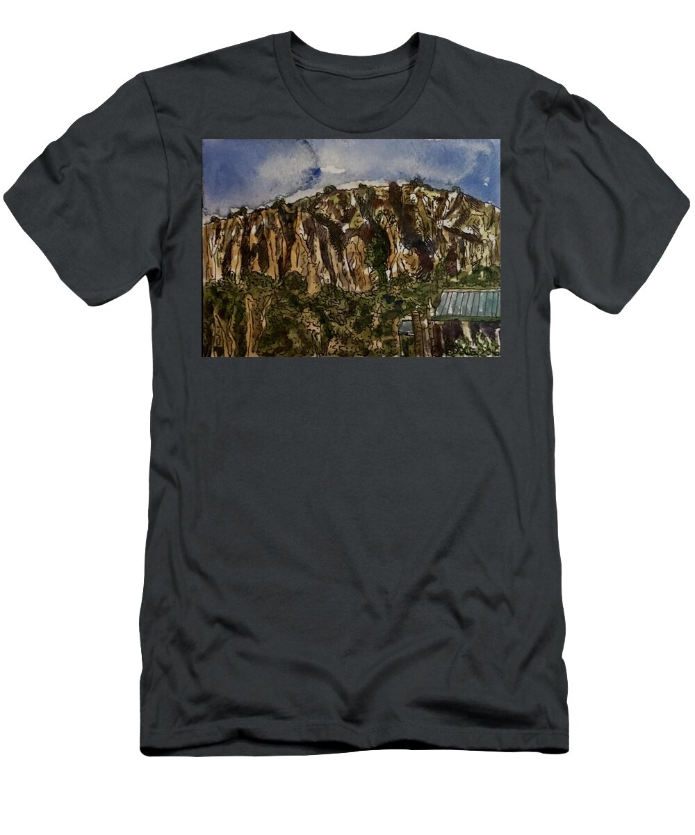 Landscape T-Shirt featuring the painting Store at Davis Mountain's Base by Angela Weddle