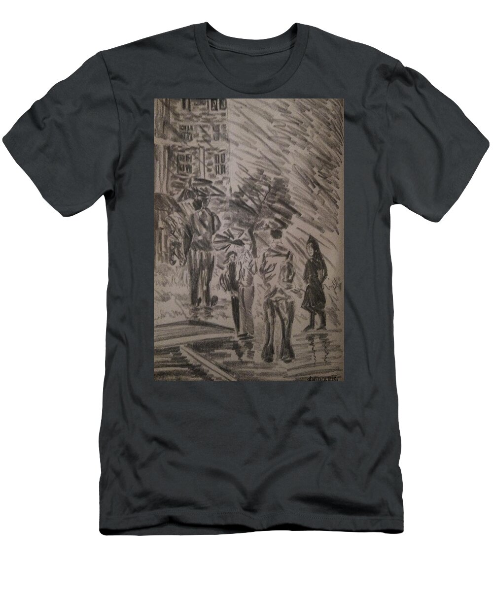 Cityscape T-Shirt featuring the drawing Storm #4 by Angela Weddle