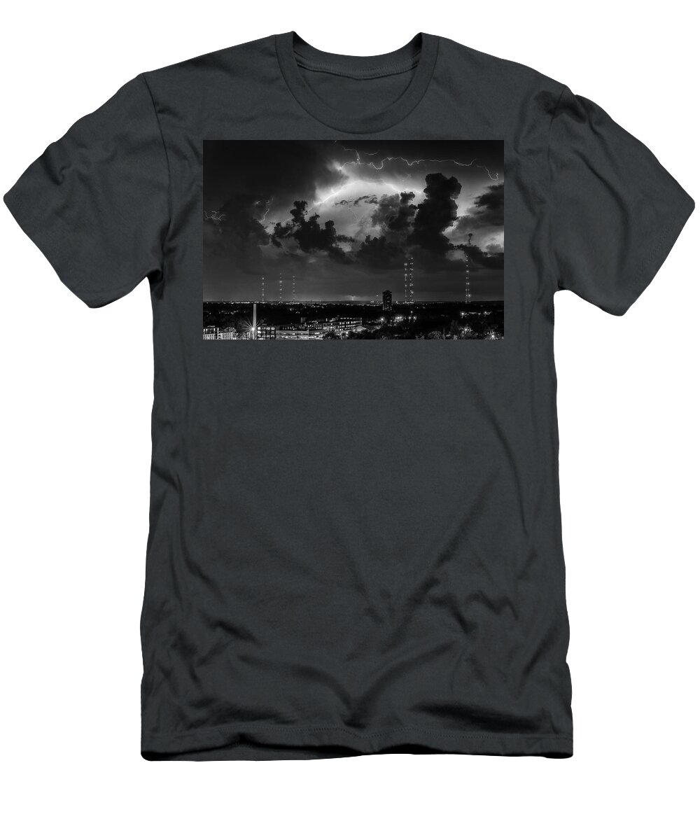 Monochrome T-Shirt featuring the photograph Storm over Milwaukee #2 by John Roach