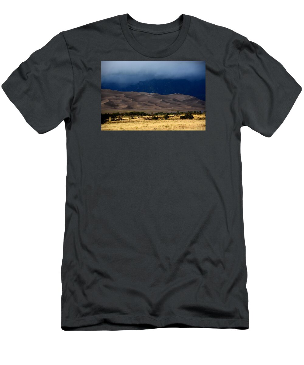 Storm T-Shirt featuring the photograph Storm Over The Great Dunes Colorado by Charlotte Schafer