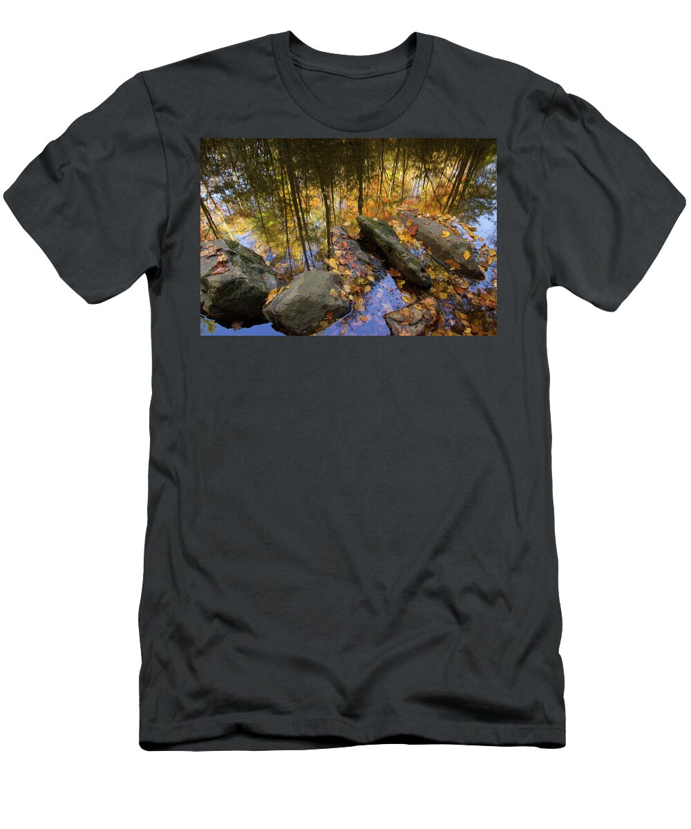 Autumn Stream T-Shirt featuring the photograph Stream Side Reflections by Mike Eingle
