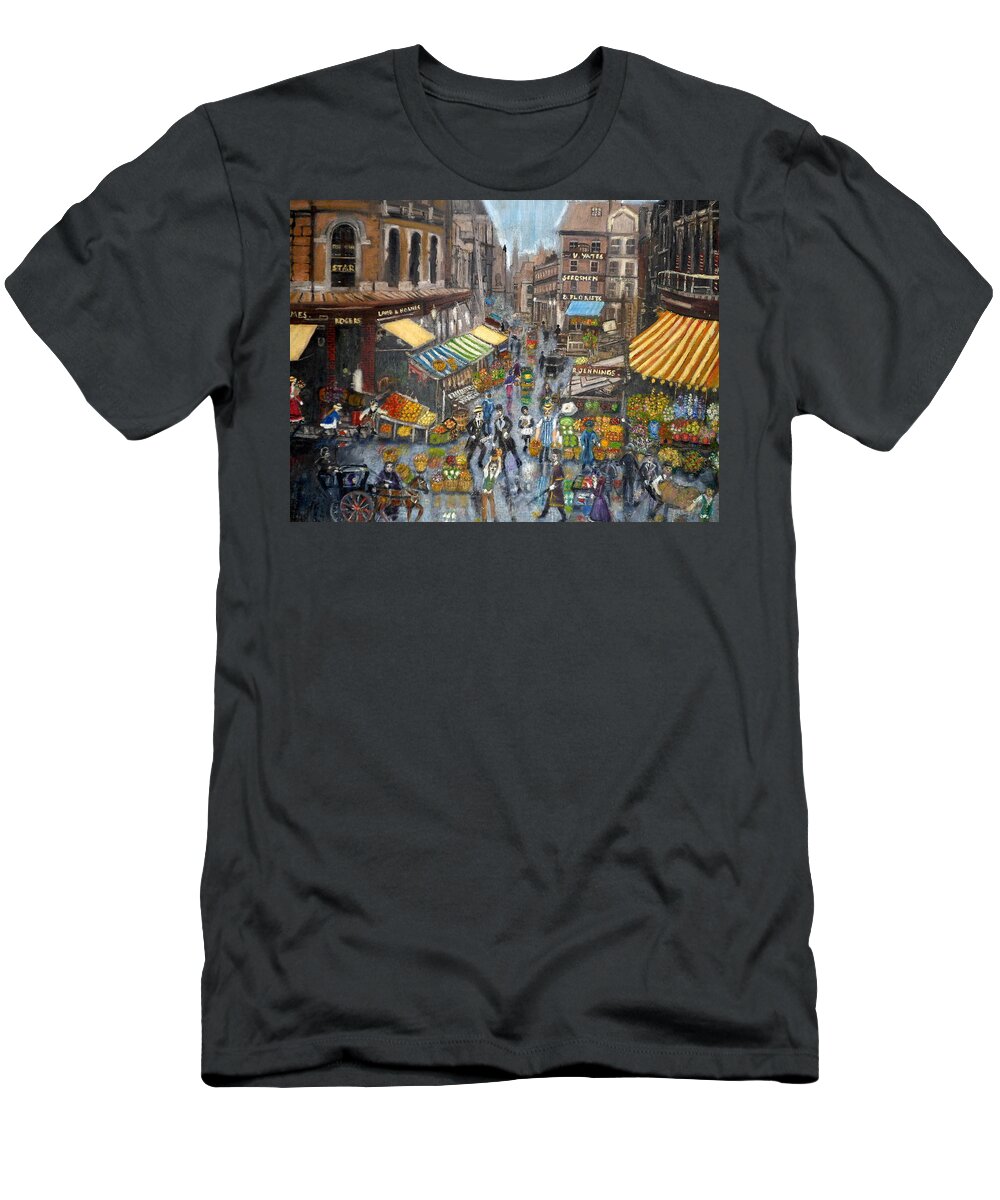 Nostalgia T-Shirt featuring the painting Street Scene Market by Peter Gartner