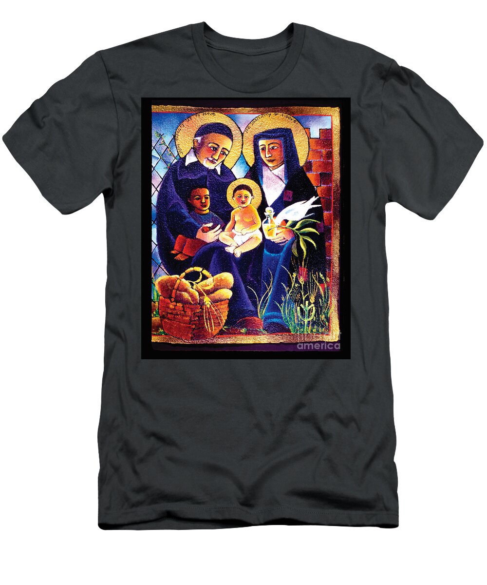 Sts. Vincent And Louise T-Shirt featuring the painting Sts. Vincent and Louise - MMSVL by Br Mickey McGrath OSFS